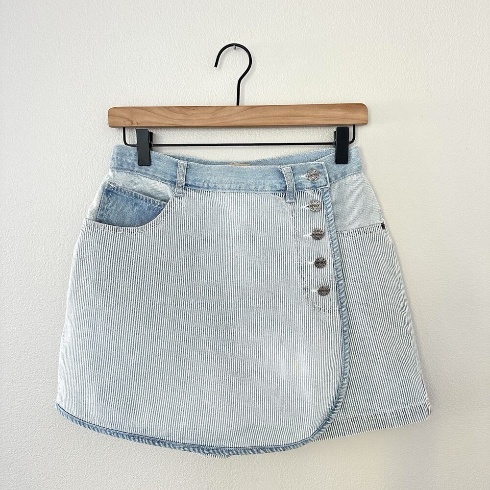 Vintage 90s 100% Cotton Denim Republic Denim Skort Railroad stripe Buttermom 7/8